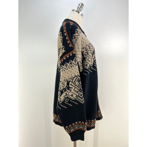 Norleander Knit Zip front Cardigan Wool Cotton Blend Nordic Reindeer Motif - Picture 4 of 7